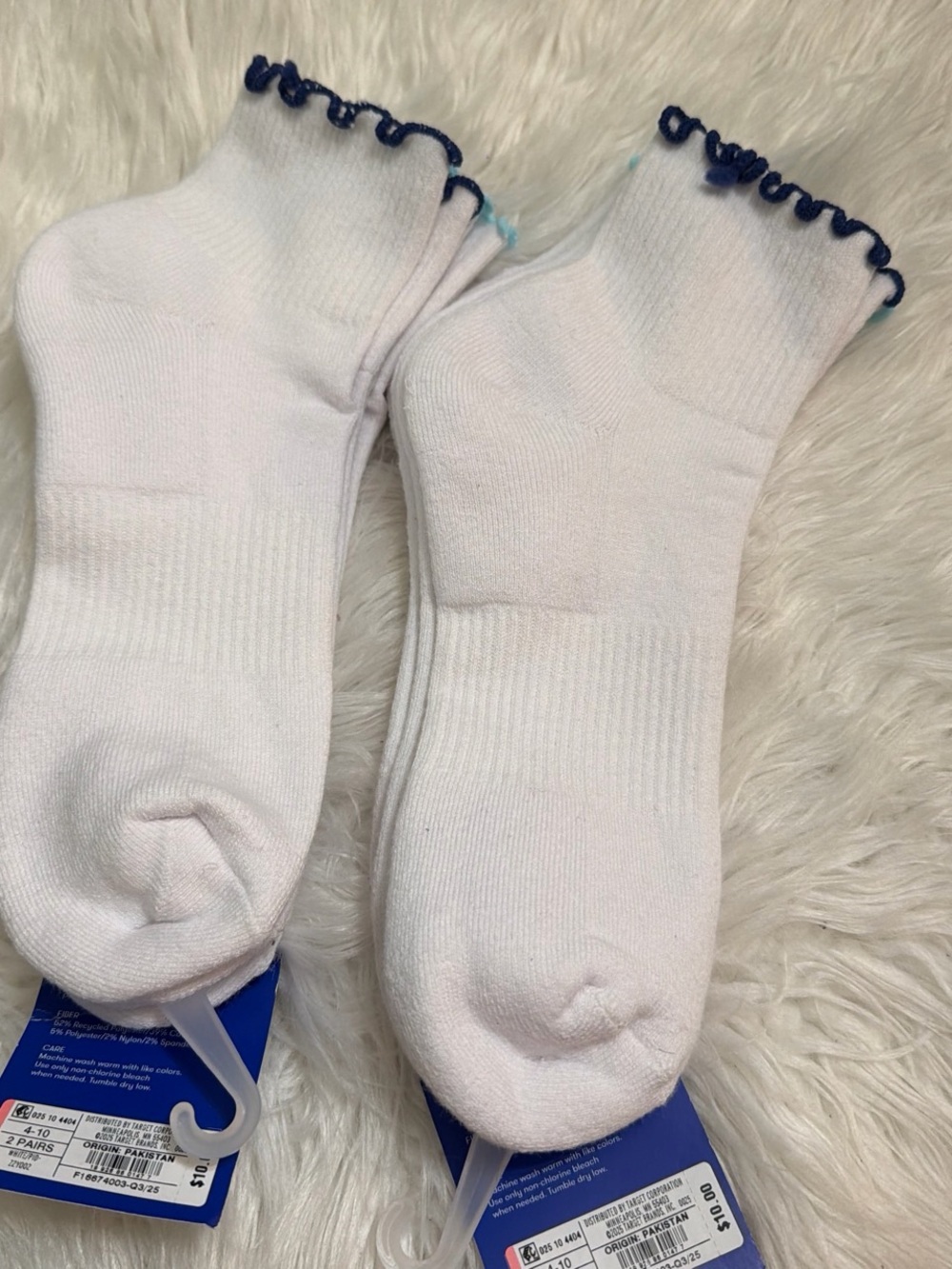 JoyLab White Ankle Socks with Navy Ruffle Trim